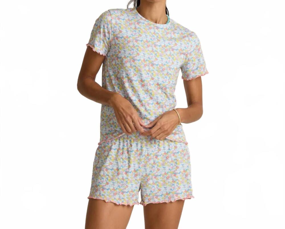 NEW MINNOW women's jasmine blossom shirt & short pima pajamas set in blue